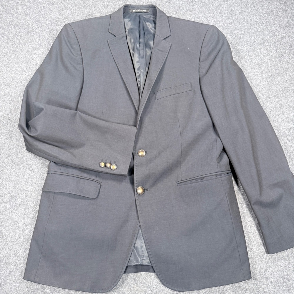 Bruno Saint Hilaire Mens Charcoal Gray Two Button Notch Lapel Blazer Jacket